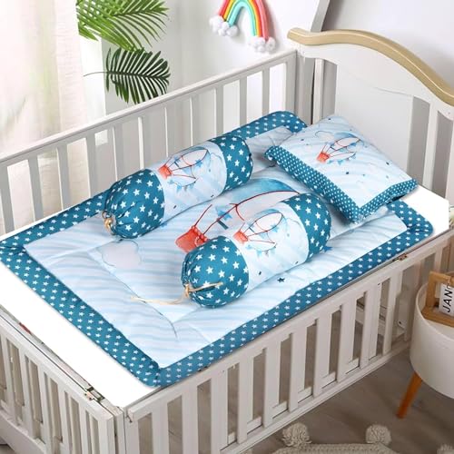 Teal and Light Blue Cotton Baby Bedding Set with Pillow and Bolsters