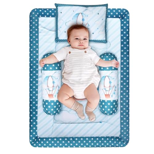 Teal and Light Blue Cotton Baby Bedding Set with Pillow and Bolsters
