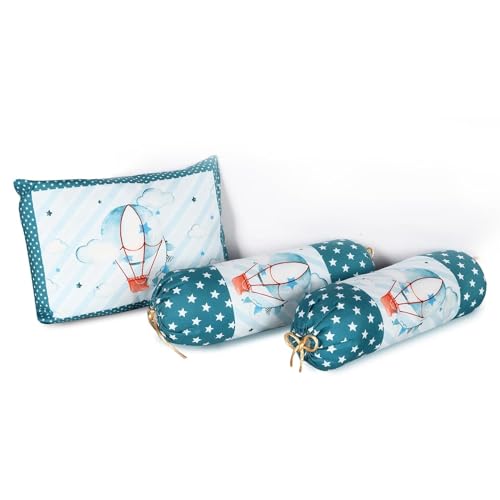 Teal and Light Blue Cotton Baby Bedding Set with Pillow and Bolsters