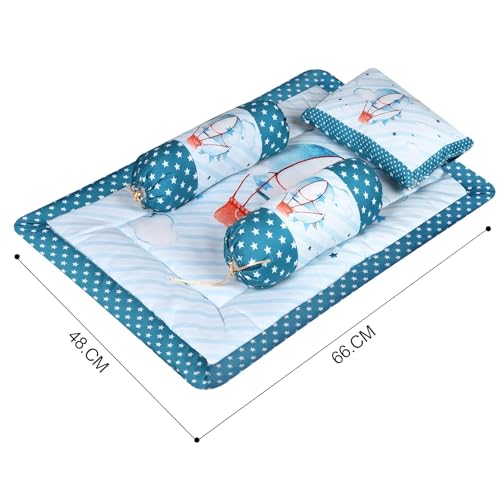 Teal and Light Blue Cotton Baby Bedding Set with Pillow and Bolsters