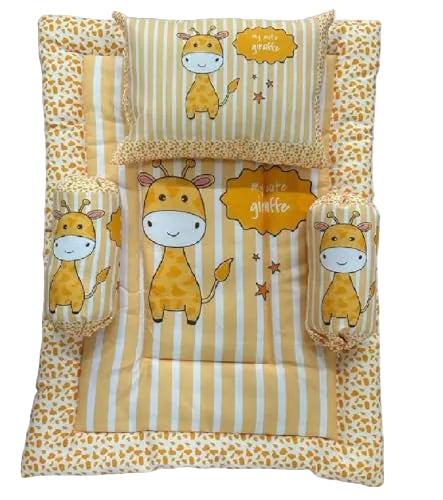Yellow and Off-White Cotton Baby Bedding Set with Pillow and Bolsters