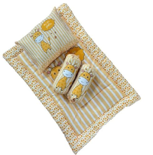 Yellow and Off-White Cotton Baby Bedding Set with Pillow and Bolsters