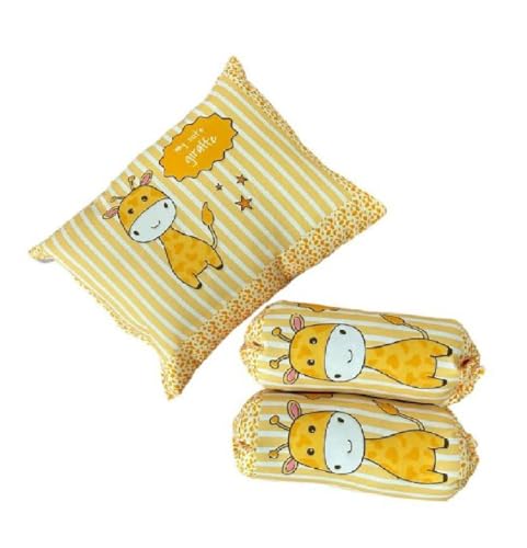 Yellow and Off-White Cotton Baby Bedding Set with Pillow and Bolsters