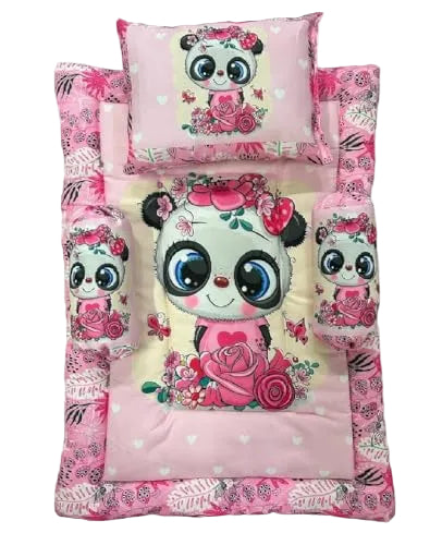 Pink and Light Pink Cotton Baby Bedding Set with Pillow and Bolsters