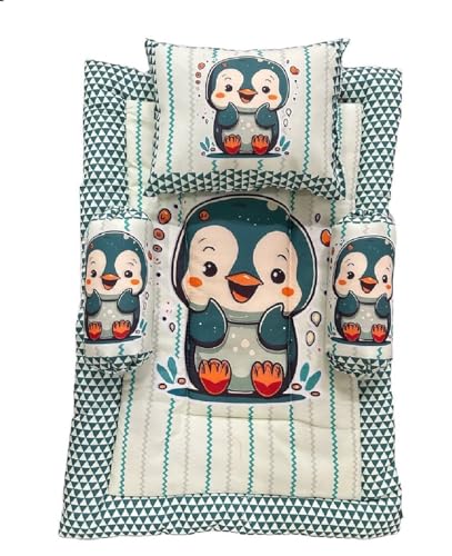 Teal and Cream Cotton Baby Bedding Set with Pillow and Bolsters