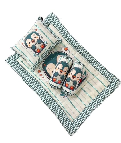Teal and Cream Cotton Baby Bedding Set with Pillow and Bolsters