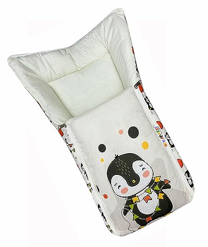 White and Off-White Cotton Baby Sleeping Bag with Hood and Zip