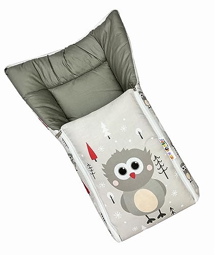 Grey and Dark Grey Cotton Baby Sleeping Bag with Hood and Zip