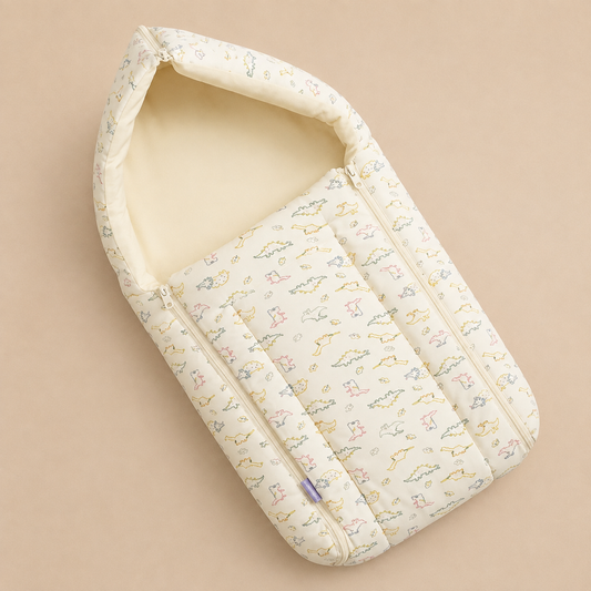 Cream Baby Sleeping Bag with Hood  and Zip