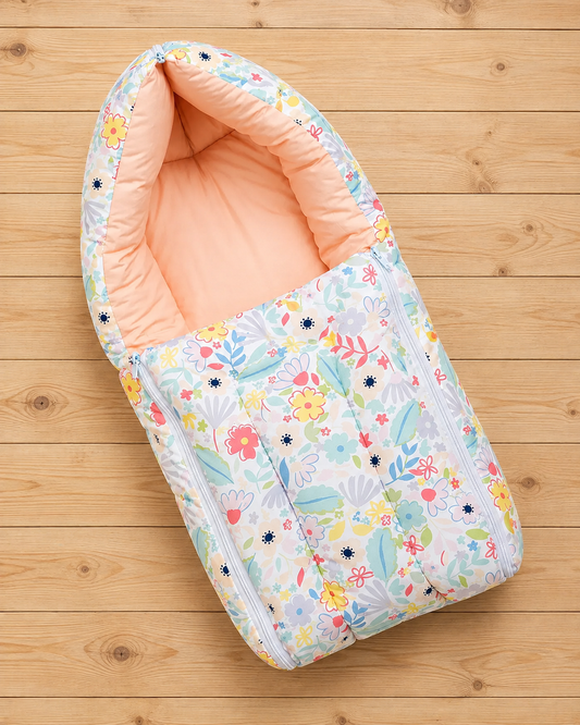 White and Pale Pink Baby Sleeping Bag with Hood  and Zip