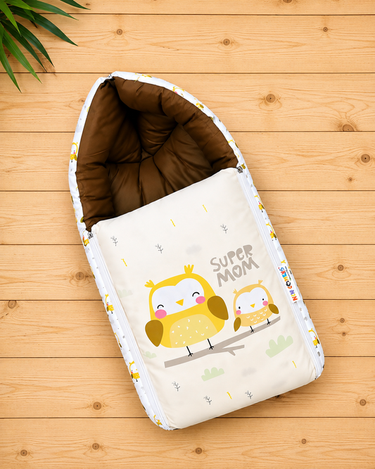 White and Olive Green Baby Sleeping Bag with Hood  and Zip