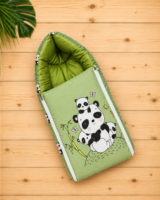 Sage Green and Olive Green Cotton Baby Sleeping Bag with Hood and Zip