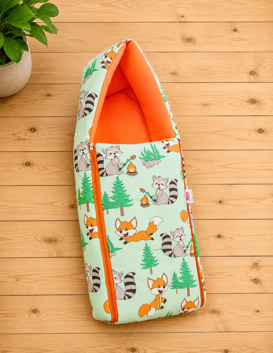 Light Green Cotton Orange Baby Sleeping Bag with Hood  and Zip