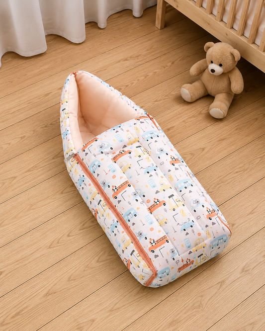 Pale Pink and Peach Baby Sleeping Bag with Hood  and Zip