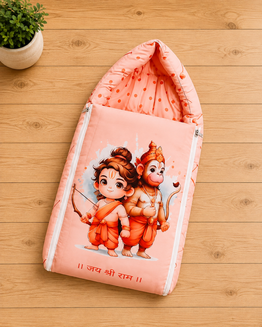 Peach and Orange Cotton Baby Sleeping Bag with Hood and Zip