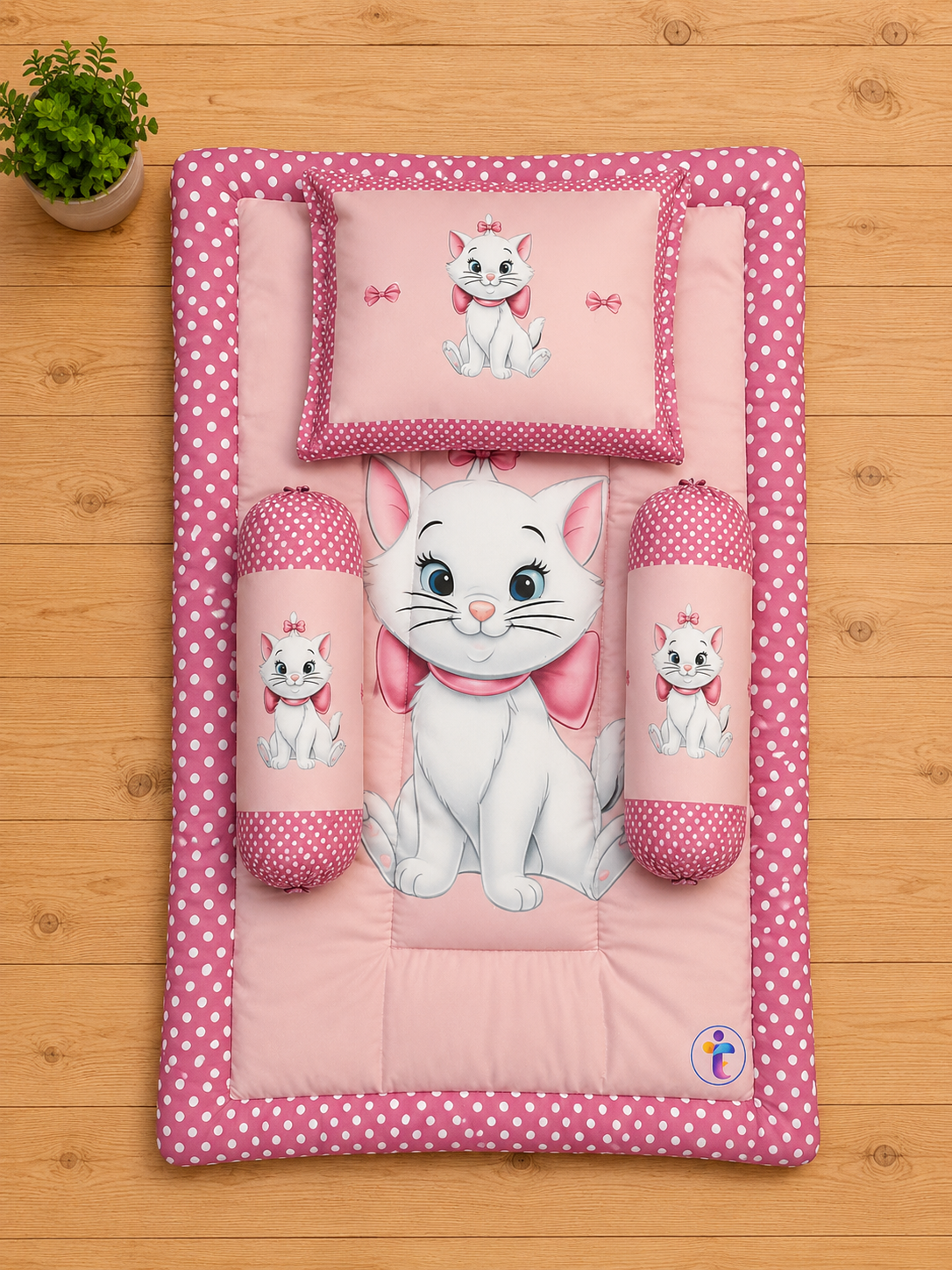 Pink and Mauve Cotton Baby Bedding Set with Pillow and Bolsters