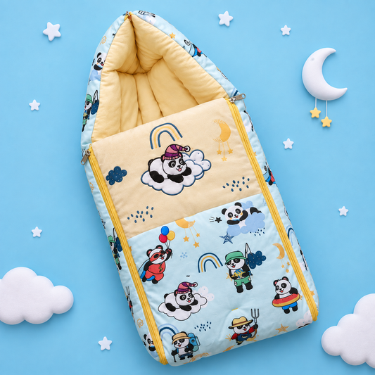 Light Blue and Cream Baby Sleeping Bag with Hood  and Zip