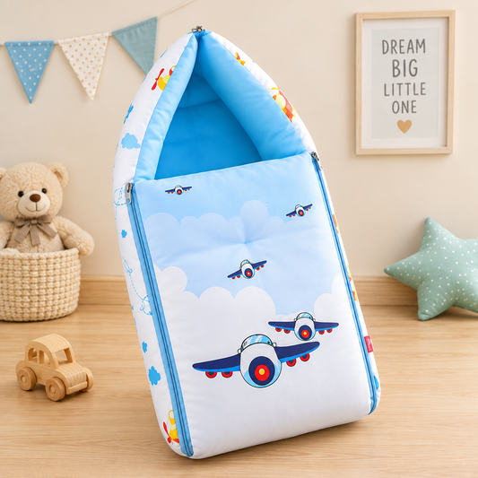 Light Blue and White Baby Sleeping Bag with Hood  and Zip