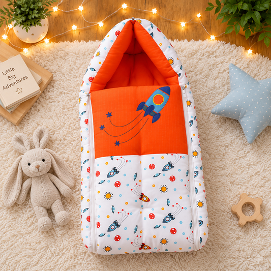 White and Orange Baby Sleeping Bag with Hood  and Zip