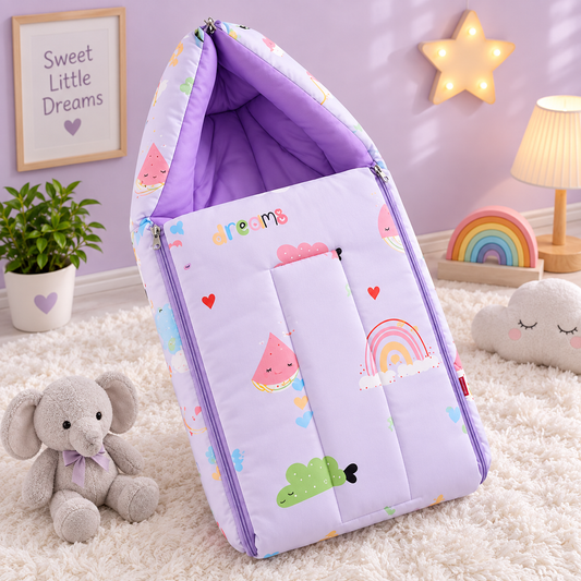 Lavender Cotton Baby Sleeping Bag with Hood  and Zip