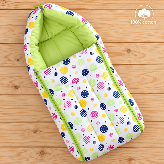 White and Green Baby Sleeping Bag with Hood  and Zip