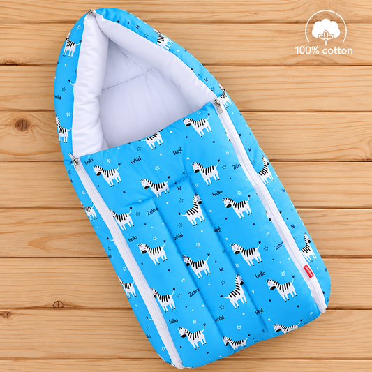Blue and White Cotton Baby Sleeping Bag with Hood  and Zip