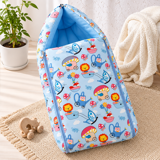 Light Blue Cotton Baby Sleeping Bag with Hood  and Zip