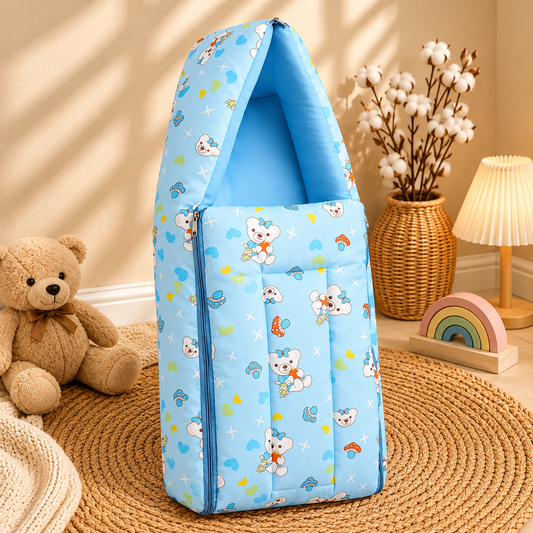 Light Blue Baby Sleeping Bag with Hood  and Zip