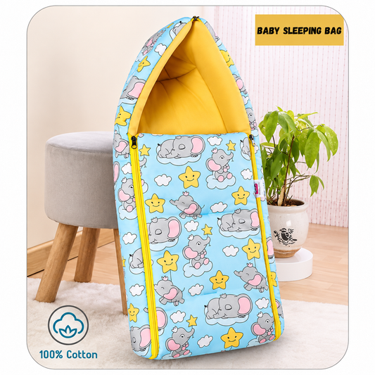 Light Blue Elephant Baby Sleeping Bag with Hood  and Zip