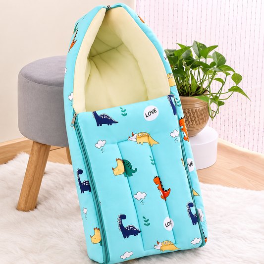 Mint Green and Yellow Cotton Baby Sleeping Bag with Hood  and Zip