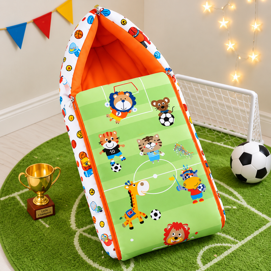 Light Green Cotton Orange Baby Sleeping Bag with Hood  and Zip