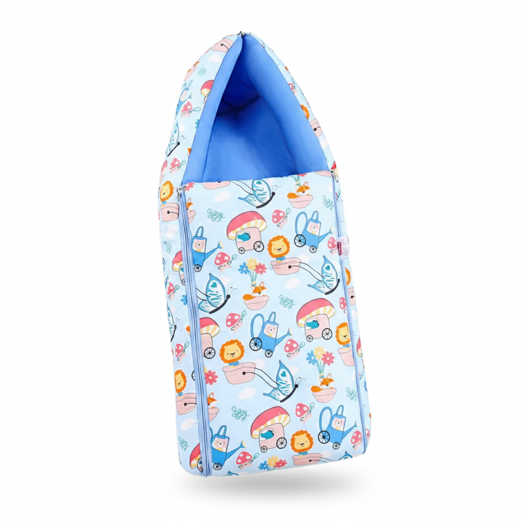 Light Blue Cotton Baby Sleeping Bag with Hood  and Zip
