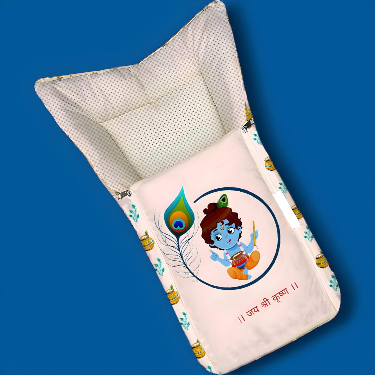Off-White and Lavender Cotton Baby Sleeping Bag with Hood and Zip