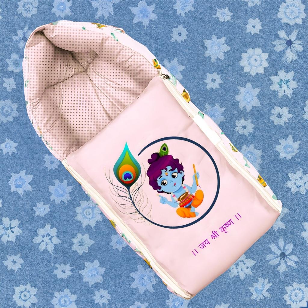 Off-White and Lavender Cotton Baby Sleeping Bag with Hood and Zip