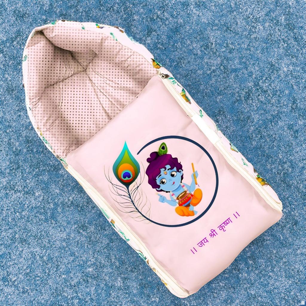 Off-White and Lavender Cotton Baby Sleeping Bag with Hood and Zip