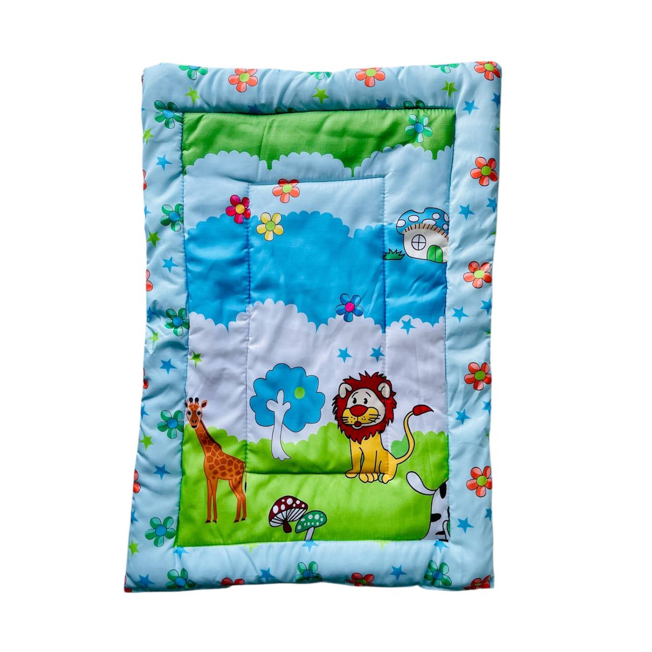Blue and Green Cotton Baby Bedding Set with Pillow and Bolsters