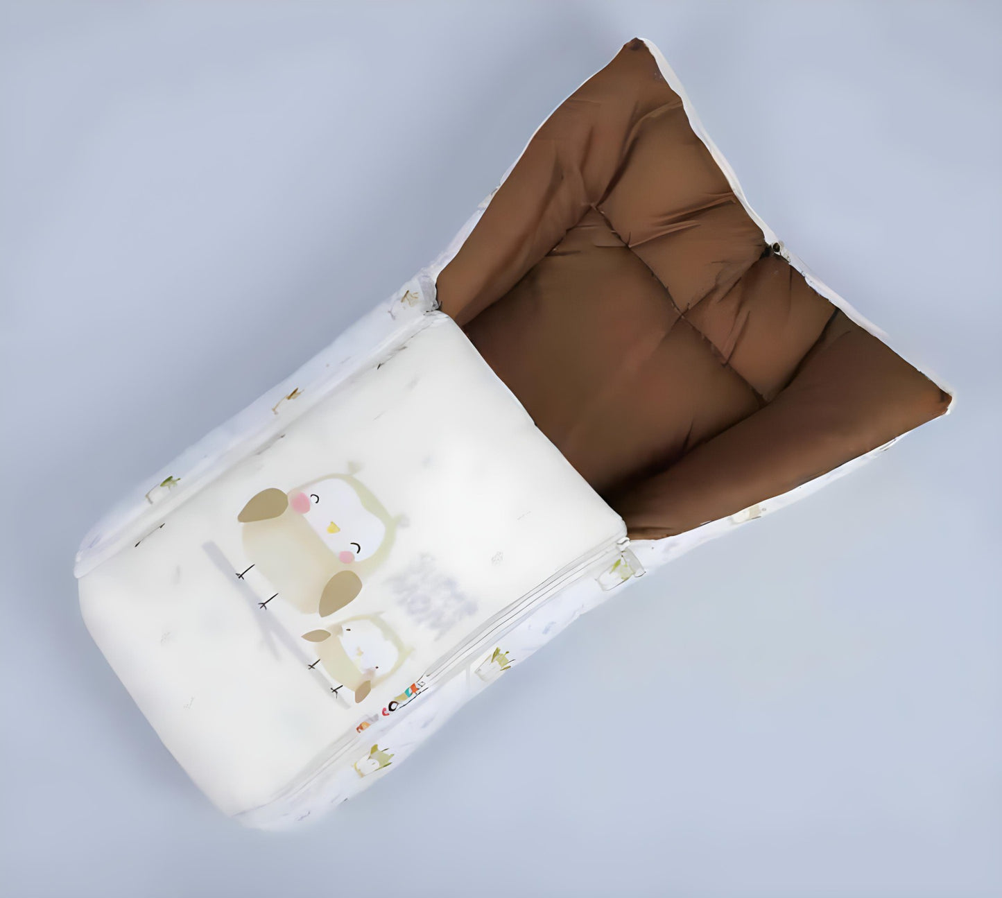 White and Olive Green Baby Sleeping Bag with Hood  and Zip