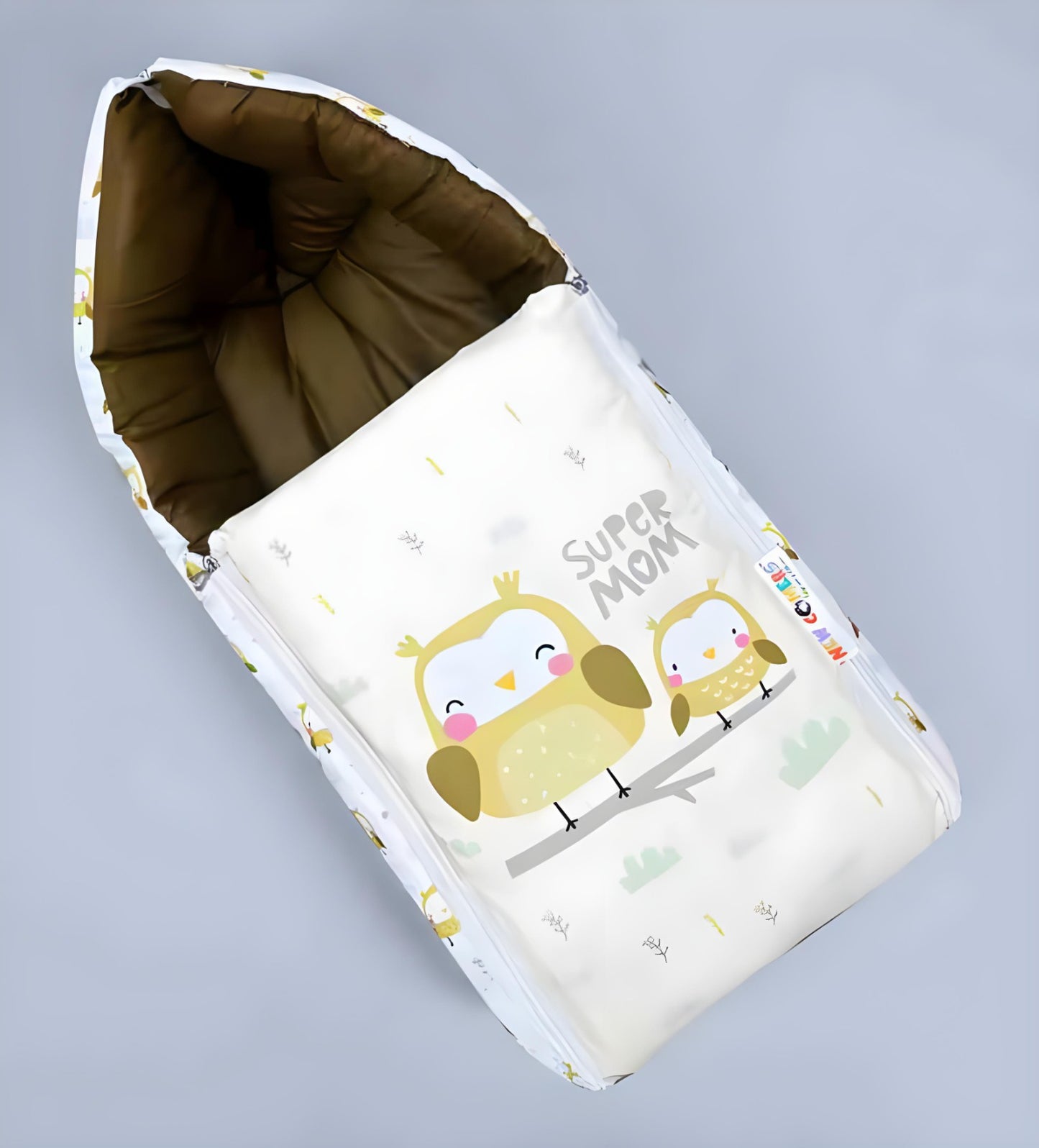 White and Olive Green Baby Sleeping Bag with Hood  and Zip