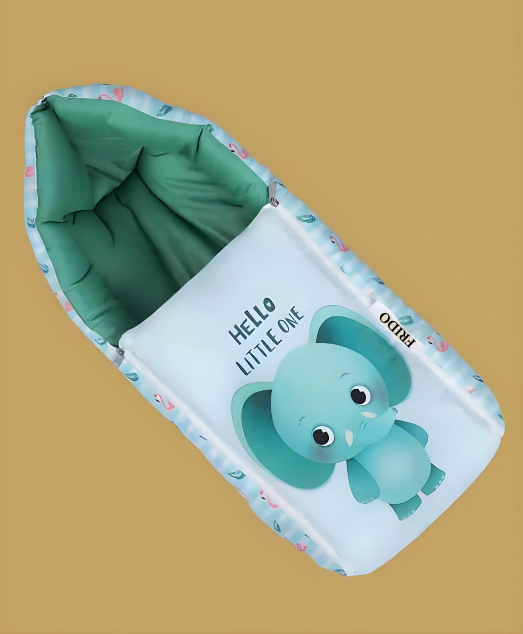 Light Blue and Emerald Green Cotton Baby Sleeping Bag with Hood and Zip