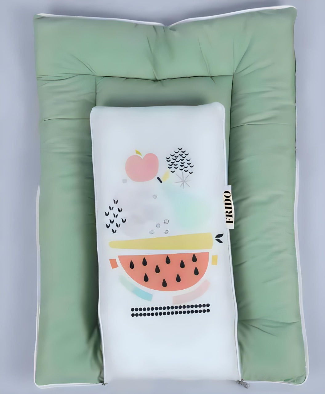 White and Sage Green Cotton Baby Sleeping Bag with Hood and Zip