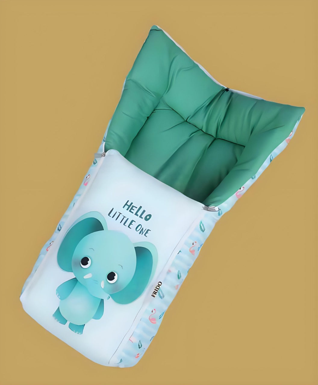 Light Blue and Emerald Green Cotton Baby Sleeping Bag with Hood and Zip