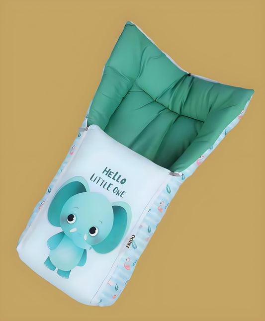 Light Blue and Emerald Green Cotton Baby Sleeping Bag with Hood and Zip