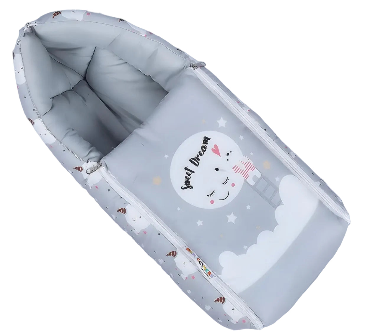Light Grey Cotton Baby Sleeping Bag with Hood and Zip