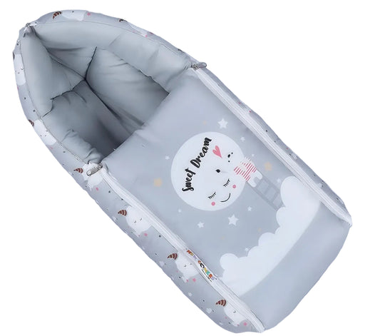 Light Grey Cotton Baby Sleeping Bag with Hood and Zip