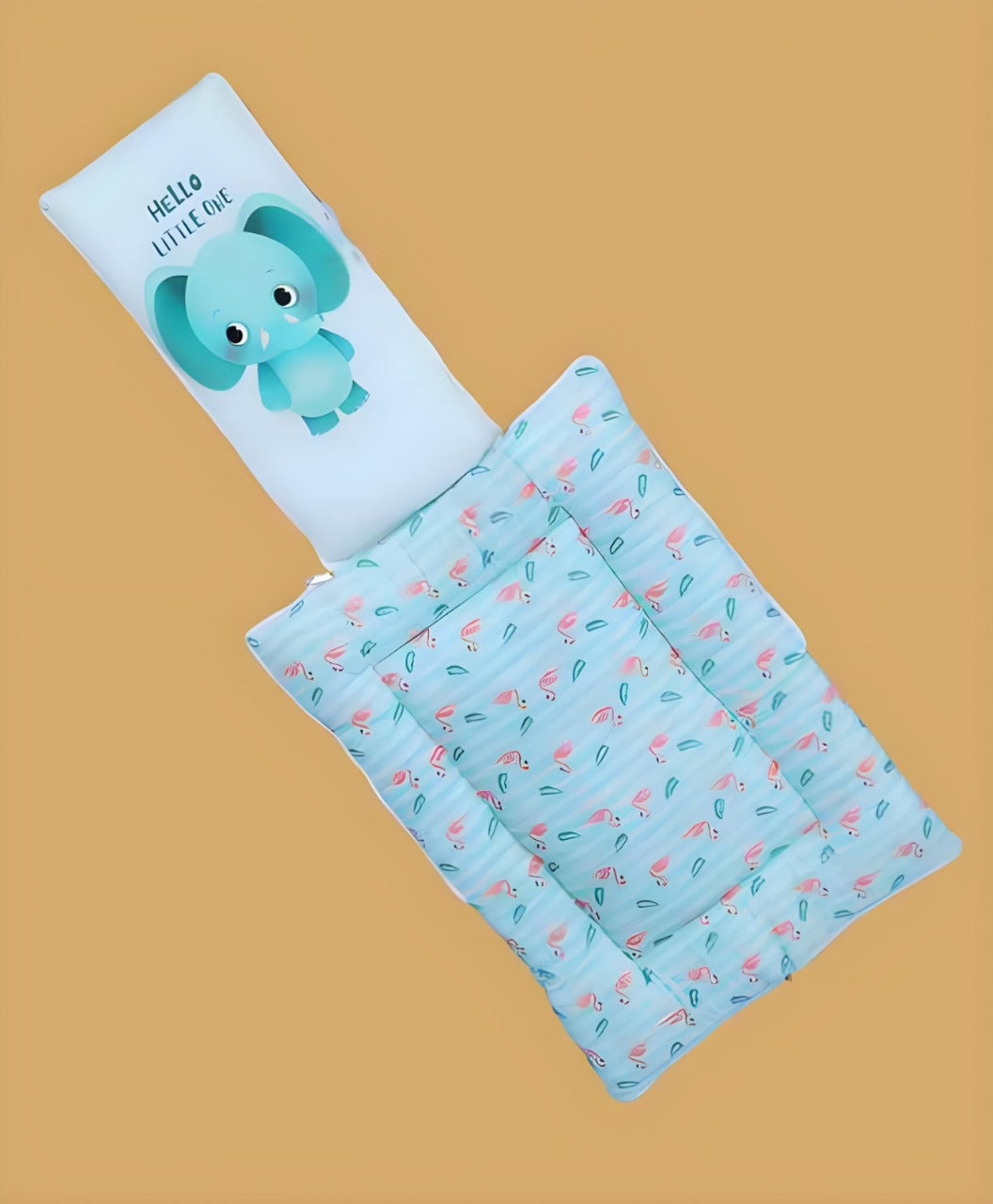 Light Blue and Emerald Green Cotton Baby Sleeping Bag with Hood and Zip