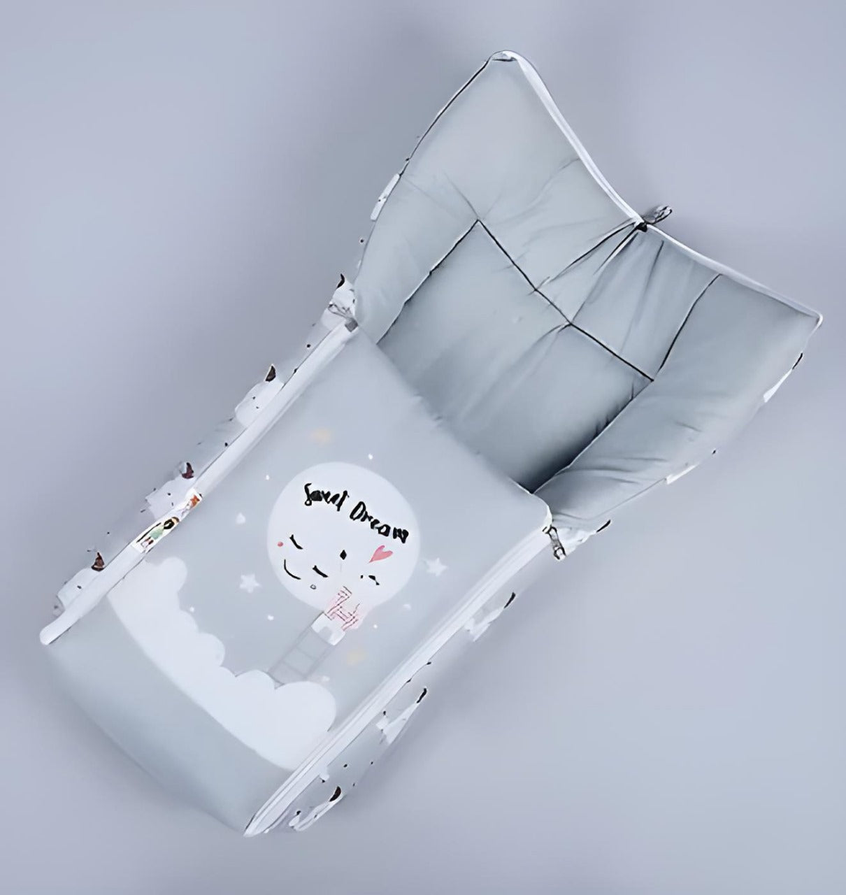 Light Grey Cotton Baby Sleeping Bag with Hood and Zip