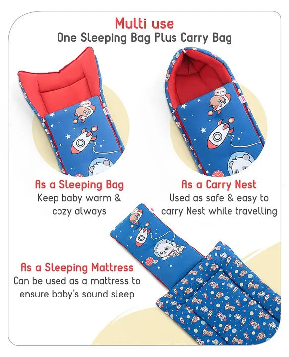 Dark Blue and Red Cotton Baby Sleeping Bag with Hood and Zip