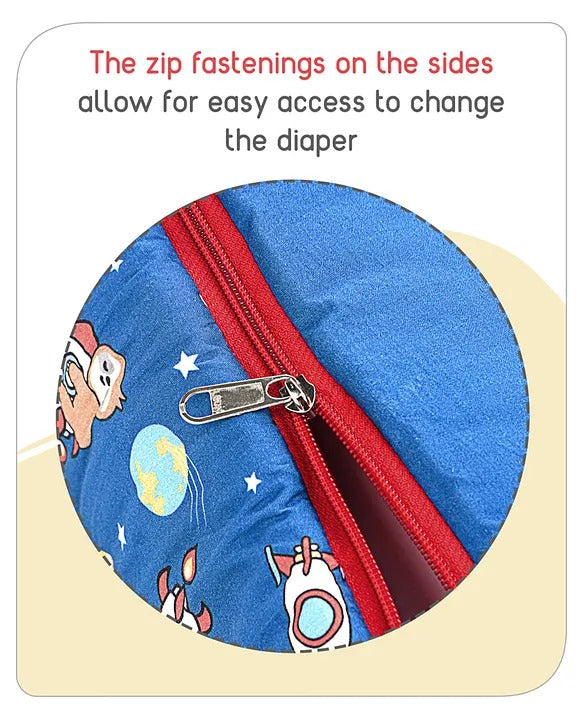 Dark Blue and Red Cotton Baby Sleeping Bag with Hood and Zip