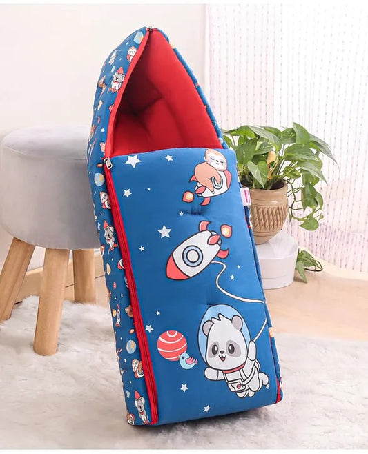 Dark Blue and Red Cotton Baby Sleeping Bag with Hood and Zip