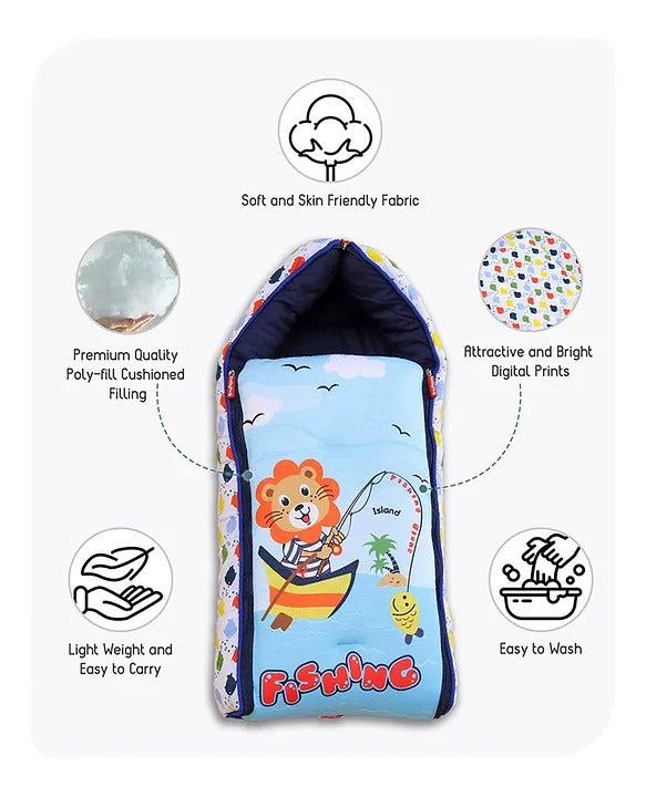 Light Blue and Navy Blue Cotton Baby Sleeping Bag with Hood and Zip